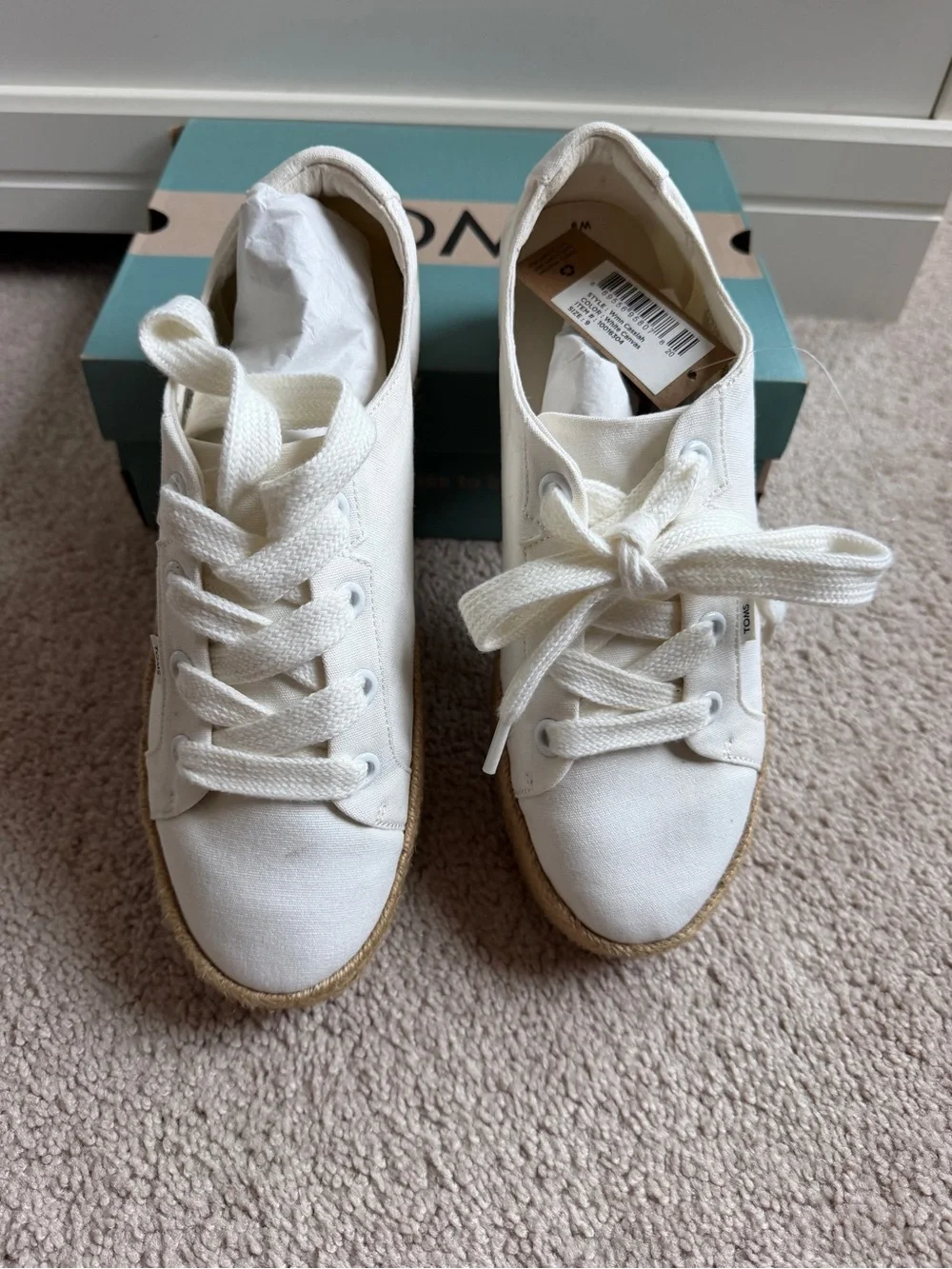 Tom’s Women's White Canvas Platform Sneakers with Espadrille Sole